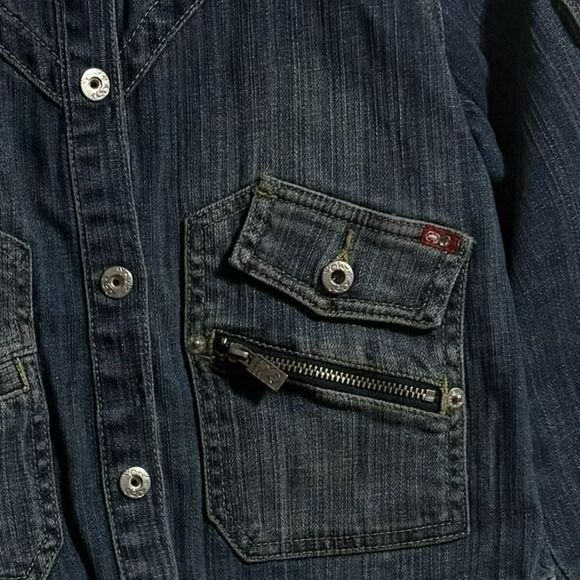 Ecko Unlimited Blue and Pink Cropped Jean Jacket - Picture 2 of 7